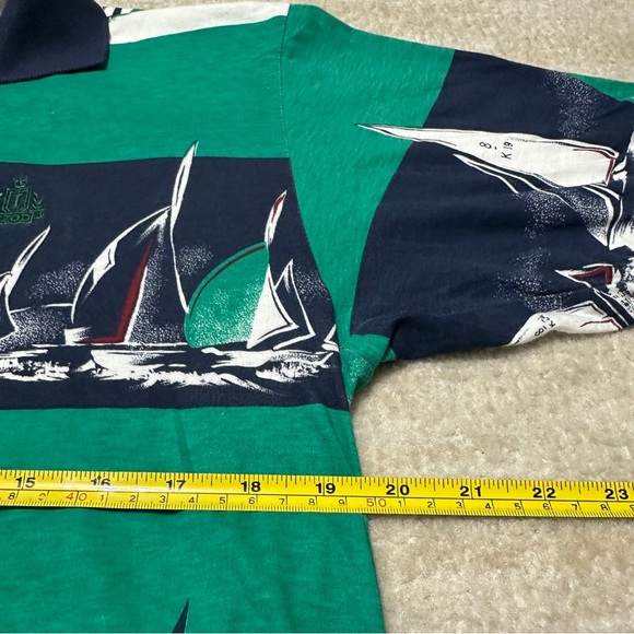 Vintage Izod Men's Small All Over Print Sailboat Polo Shirt Abstract AOP Green - Picture 7 of 8